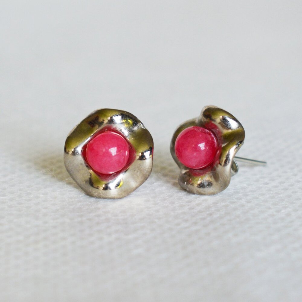Handmade Pink and Silver Stud Earrings